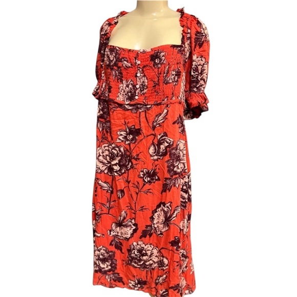 ANTHROPOLOGIE WOMENS PUFF SLEEVES MIDI DRESS XL PETITE - Picture 1 of 14